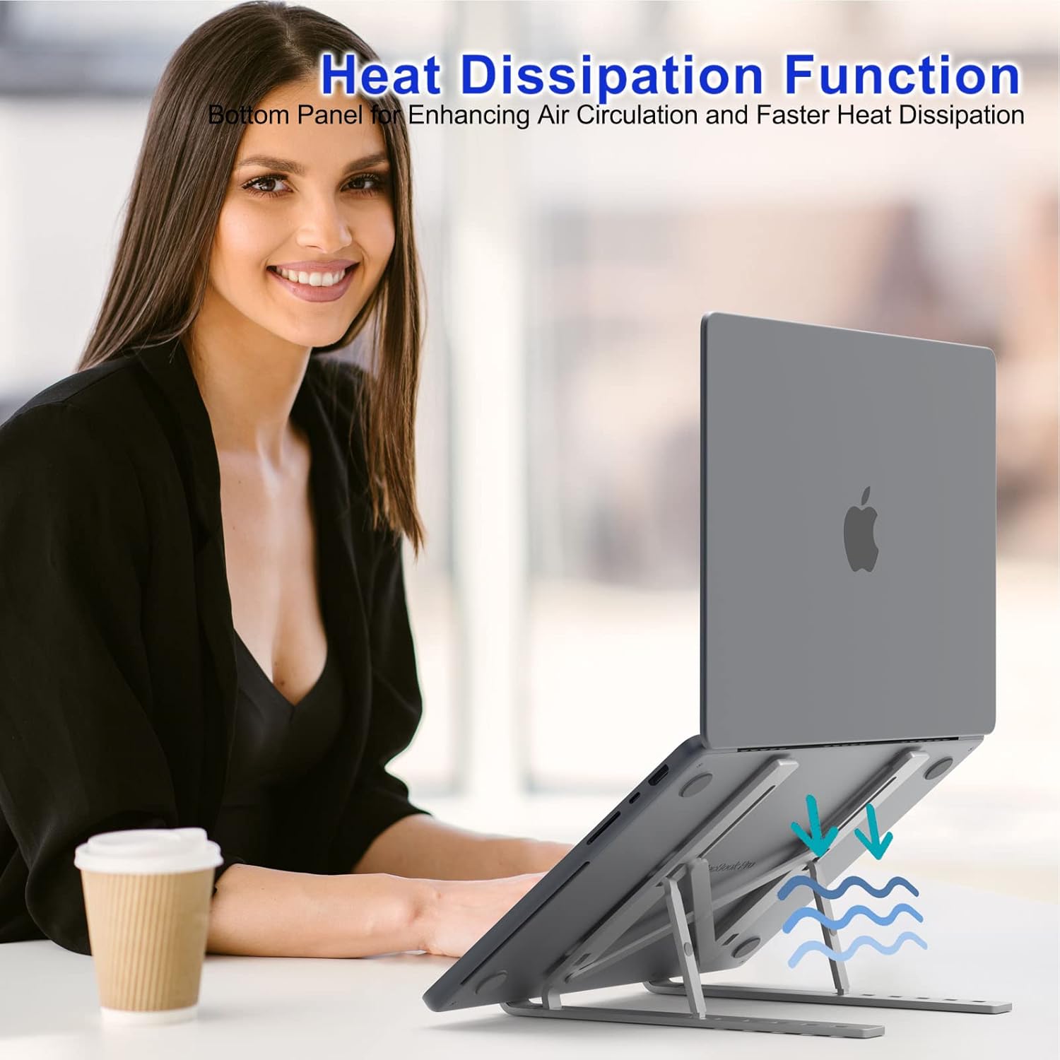 Adjustable Tablet Computer Stand, Aluminum Alloy Folding (Space Silver) 10-15.6" - Image 2