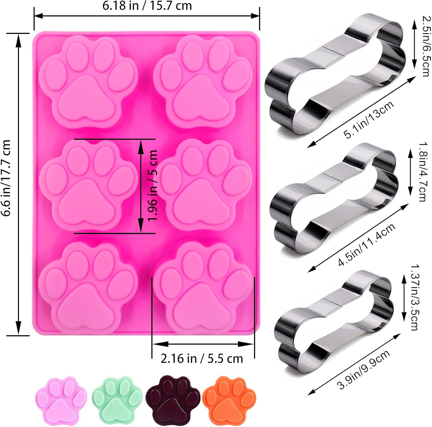 Set of 5, 2 Packs 6 Cavity Dog Paw Silicone Molds and 3 Packs Stainless Steel - Image 3