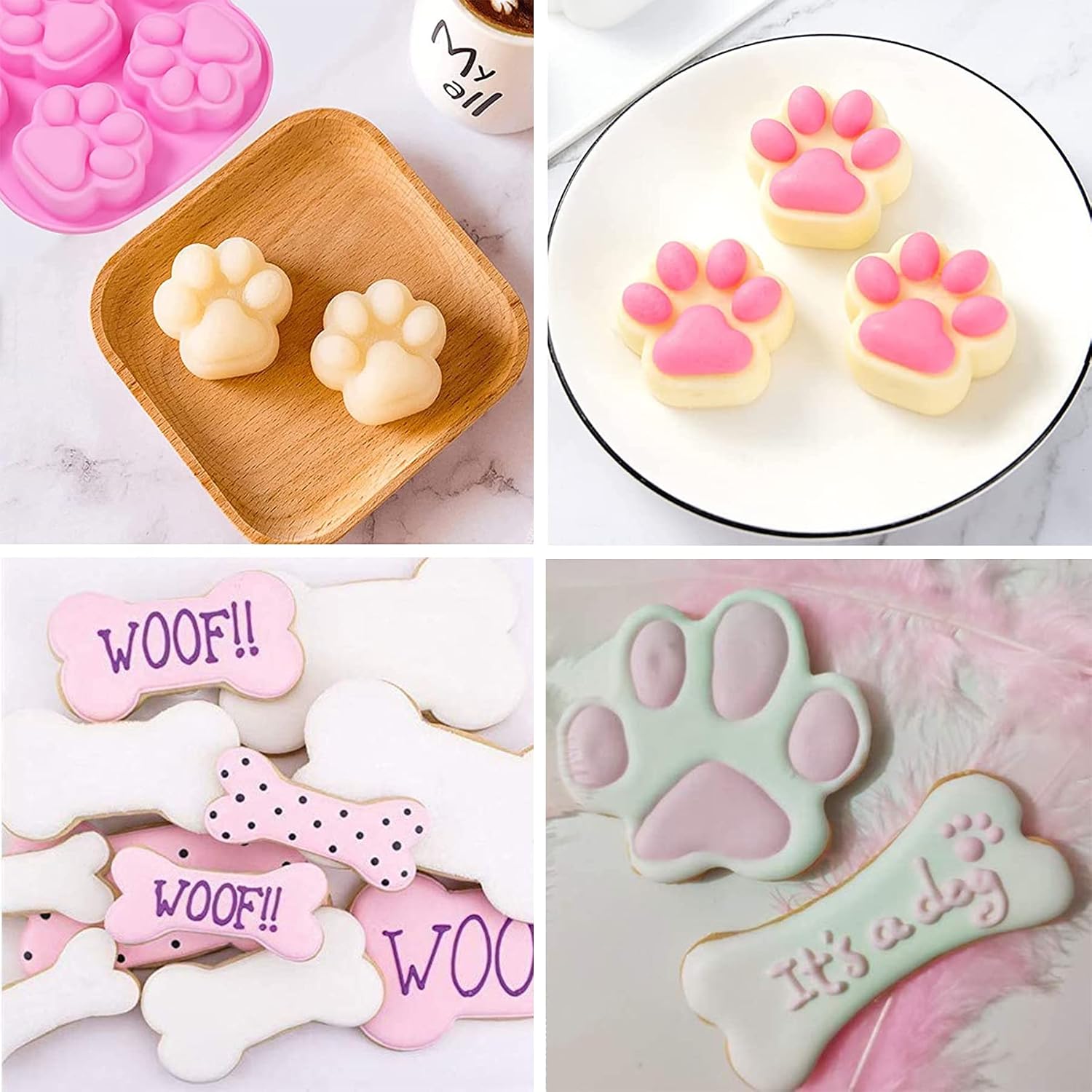 2 in 1 Silicone Molds,2 Pack Silicone Puppy Paw Print & Dog Bone Shaped Molds - Image 5