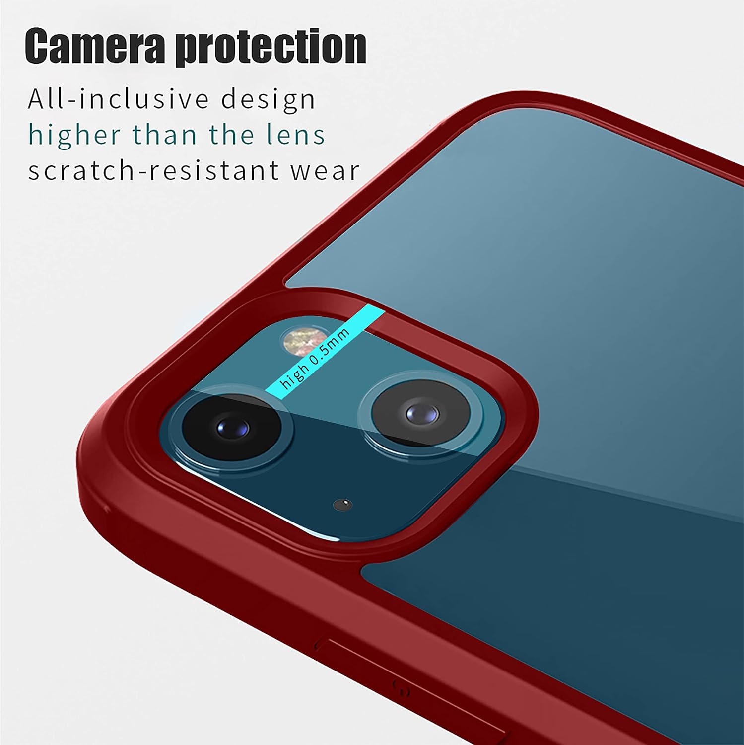 Dual Layer Rugged Protective Clear Case with Built-in Screen for iPhone 13 - Red - Image 4
