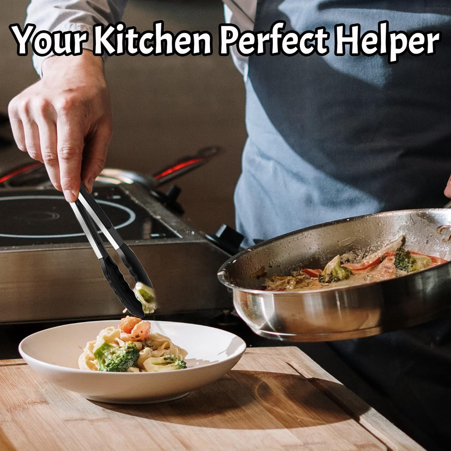 Silicone Kitchen Tongs, Set of 3 Premium Stainless Steel Locking Cooking Tongs - Image 3