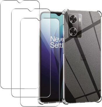 Oneplus Nord N20 SE Silicone Case + [3 Pack] Tempered Glass Screen Protectors