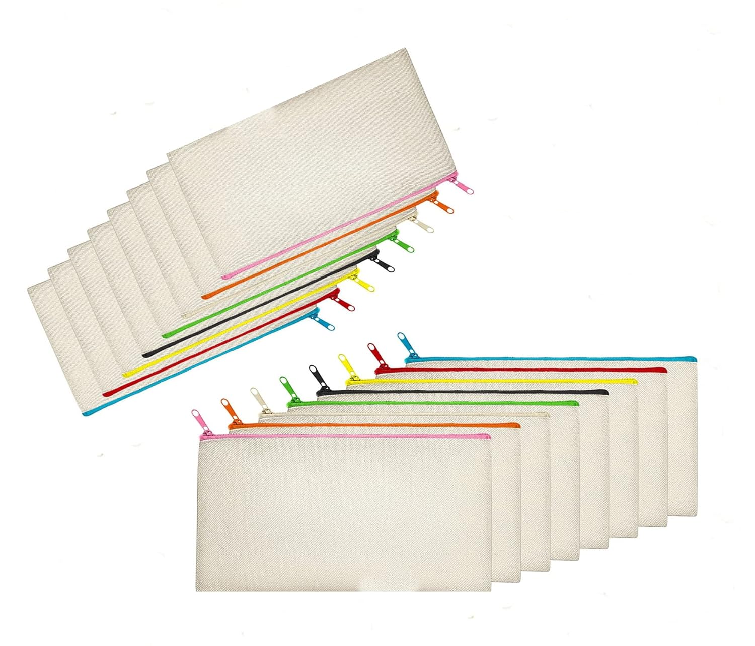 16 Pack Canvas Pencil Case, 8 Colors Zipper Blank DIY Craft Pencil Case
