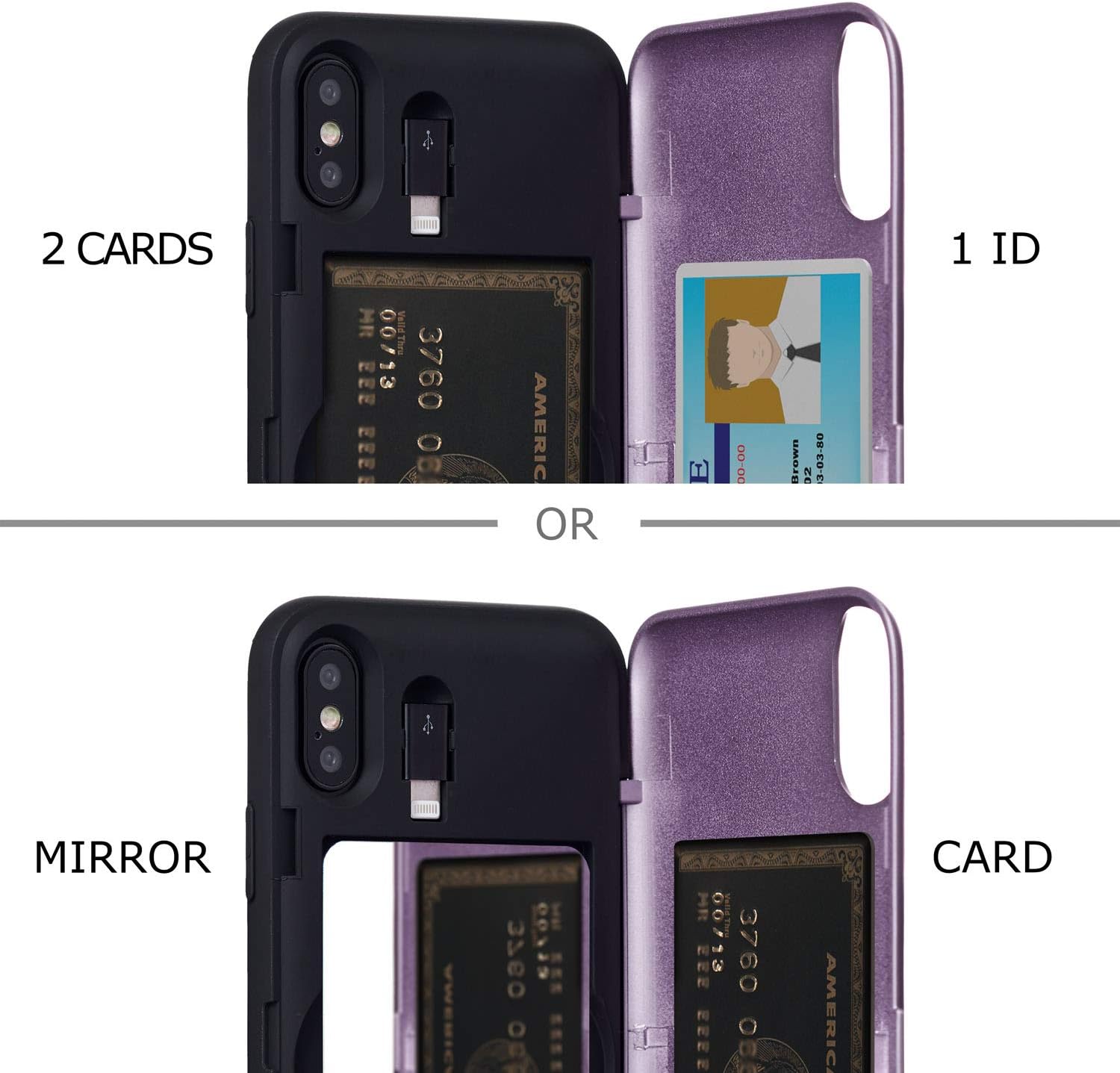 iPhone Xs/X Slim Protective Wallet Case w Card Holder - Purple Lavender - Image 3