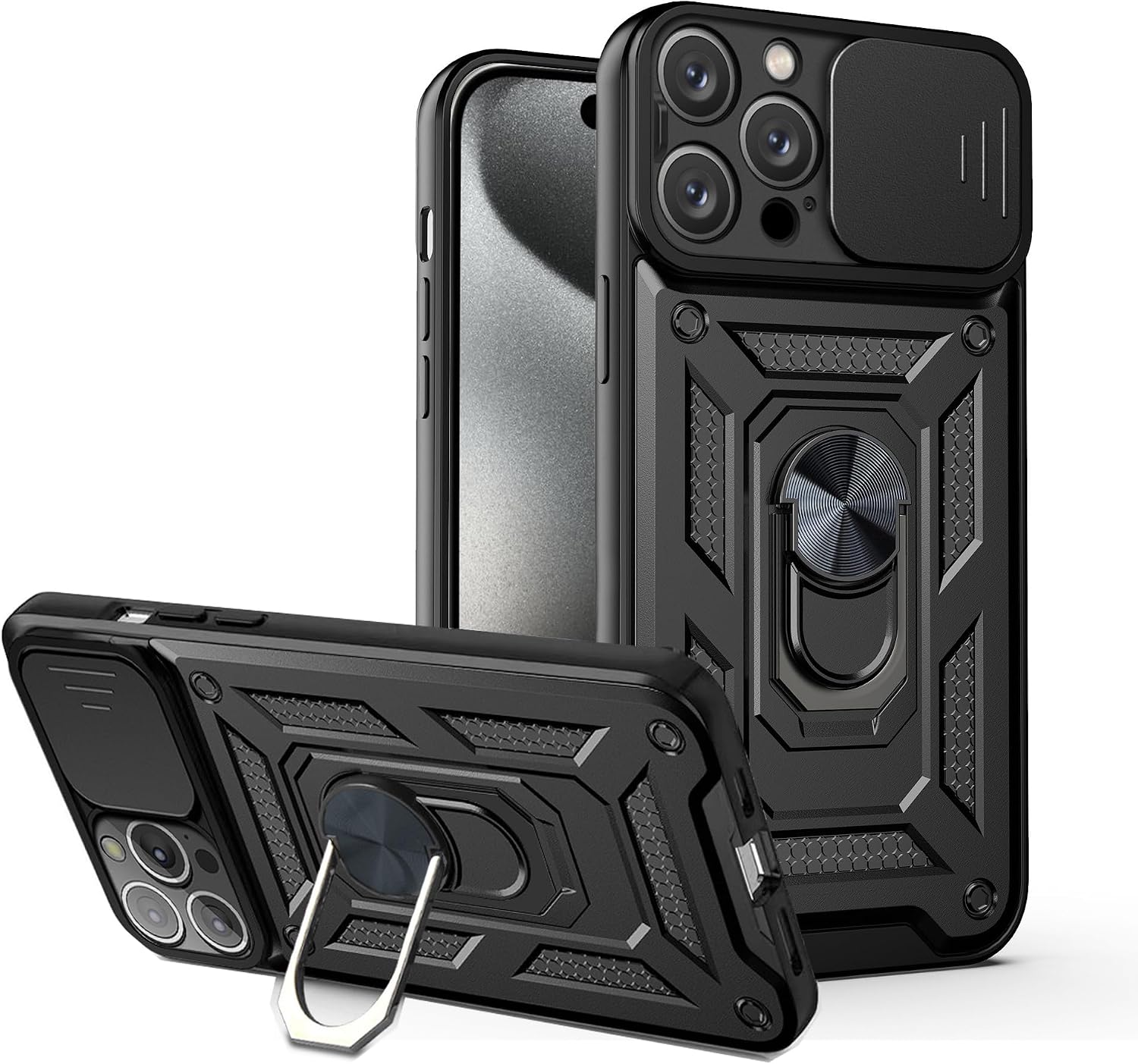 iPhone 15 Pro, Shockproof Hard PC Stand Protective Case