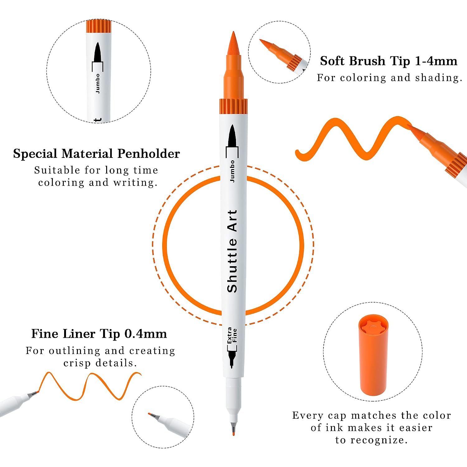 Dual Tip Brush Pens, 56 Colours Brush Tip Drawing Markers with 0.4mm Fineliner - Image 3