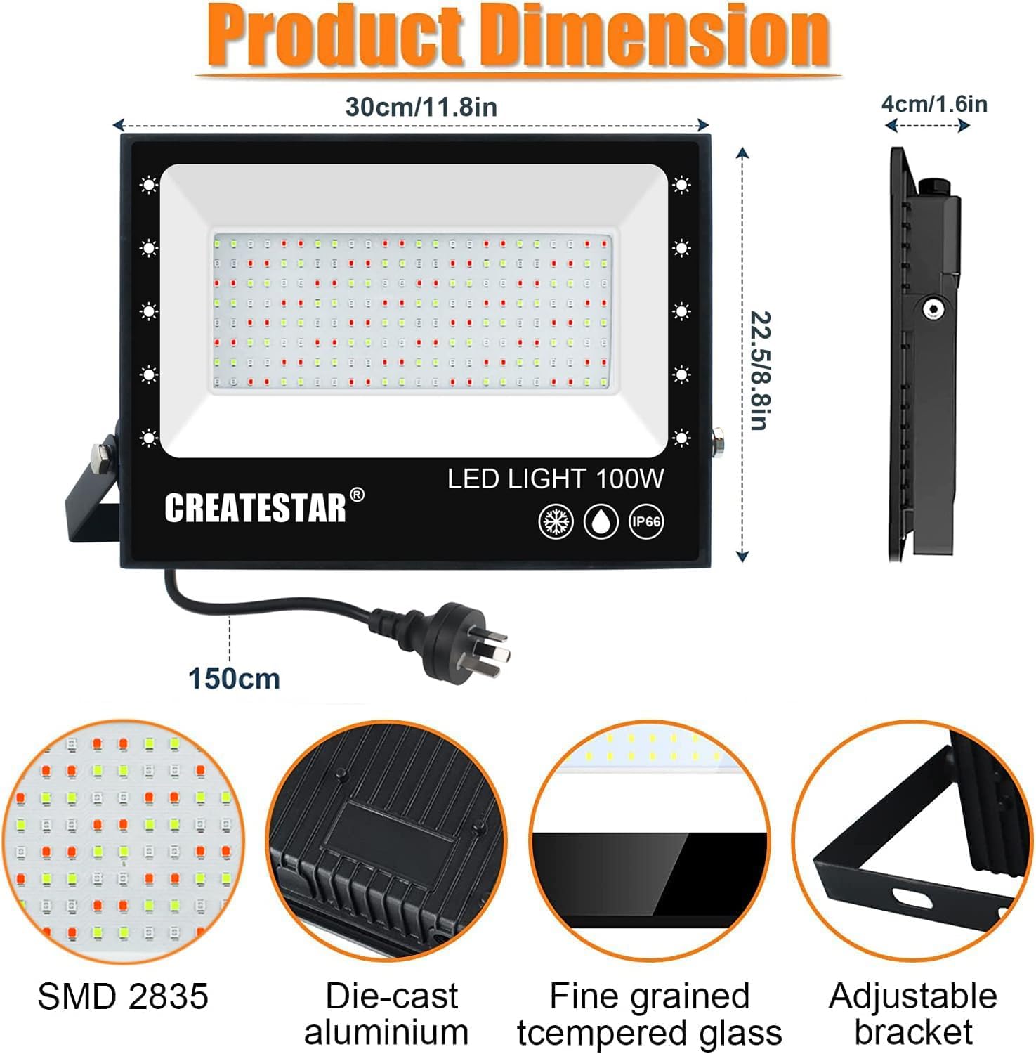RGB LED Flood Light, 100W Outdoor Smart RGB Color Changing Floodlight, IP66 - Image 7