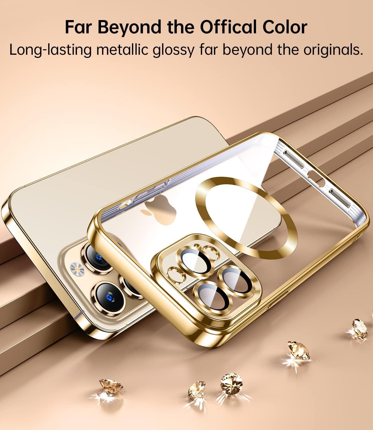 For iPhone 13 Pro Clear Magnetic Slim Case with Camera Protector - Gold - Image 2