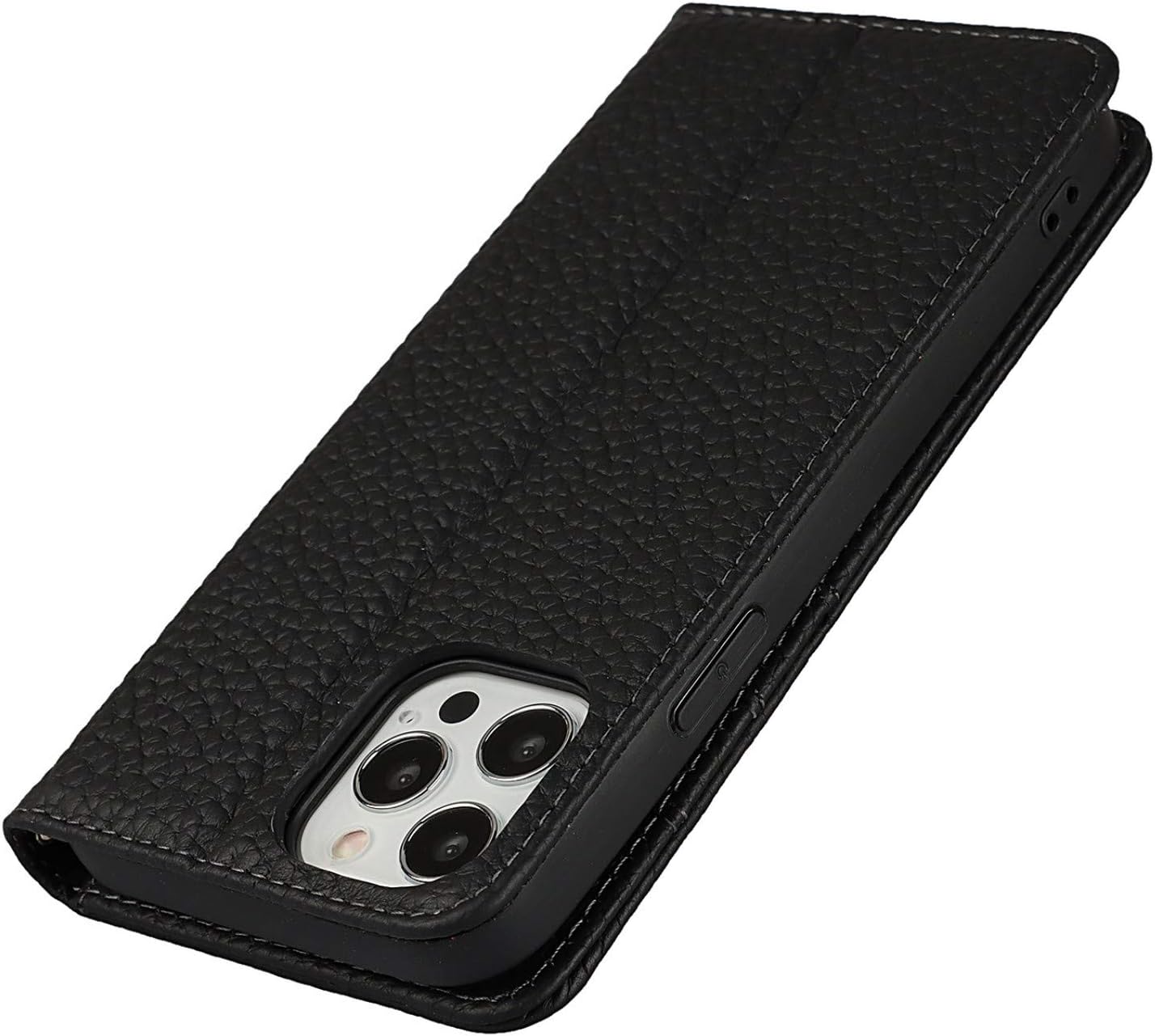 Premium Cow Leather Flip Magnetic Cover for iPhone 12 Pro Max (6.7 Inch) - Black - Image 8