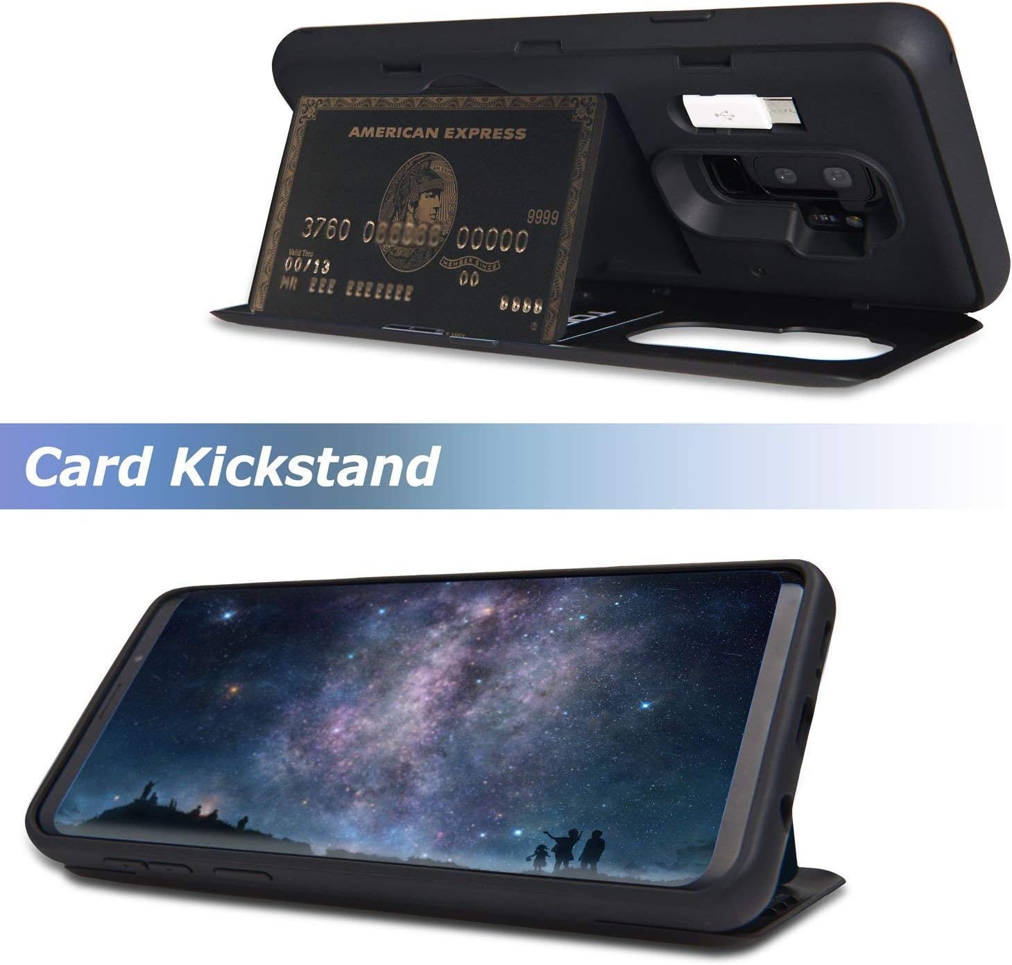 Slim Protective Shockproof w Hidden Credit Card Wallet Flip Slot Case - Black - Image 7