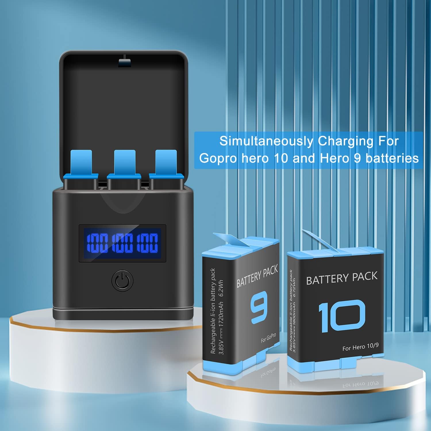 Battery Charger Compatible for GoPro Hero 10, GoPro Hero 9 Black, 3-Channel - Image 2