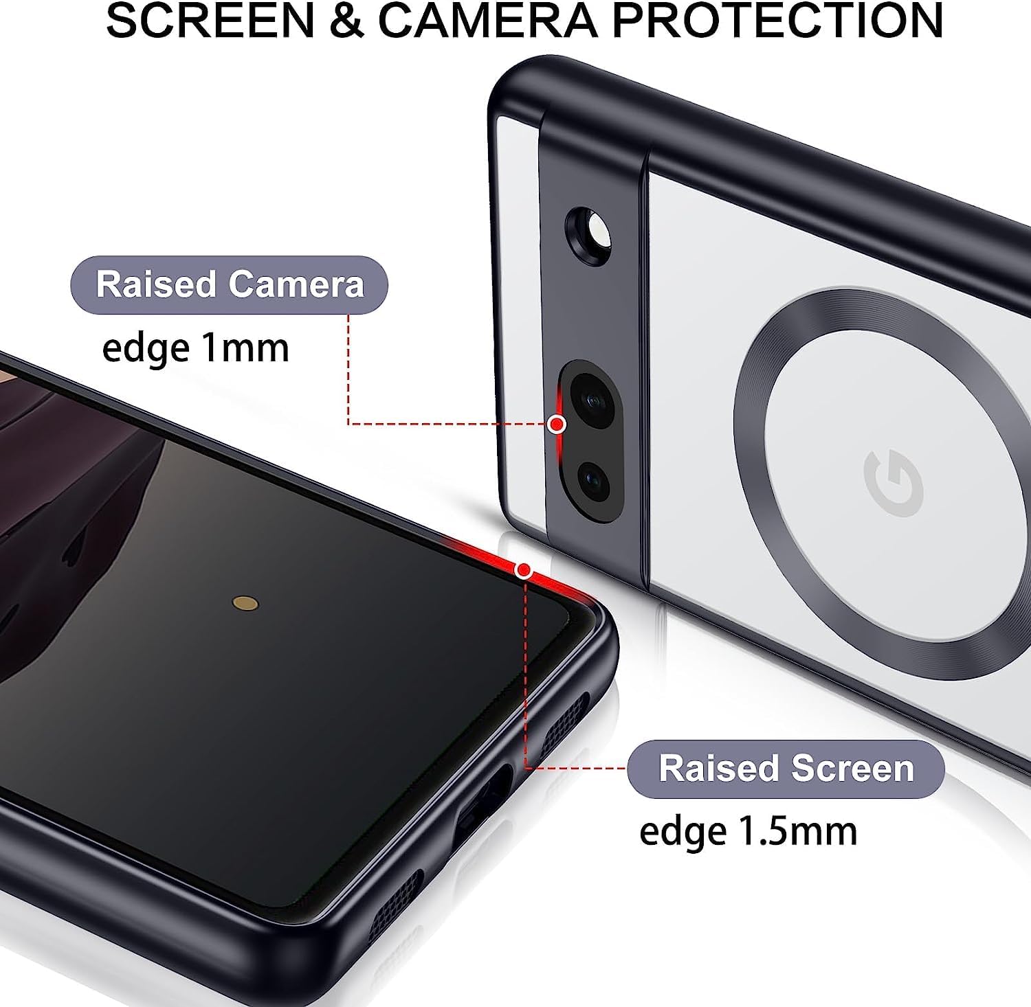 Google Pixel 7a Crystal Clear 10 Ft Drop Tested Shockproof Case - Clear Black - Image 4