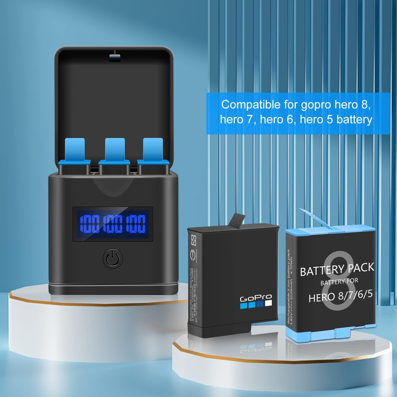 Battery Charger Compatible for GoPro Hero 8, Gopro Hero 7, Gopro Hero 6, Hero 5 - Image 2