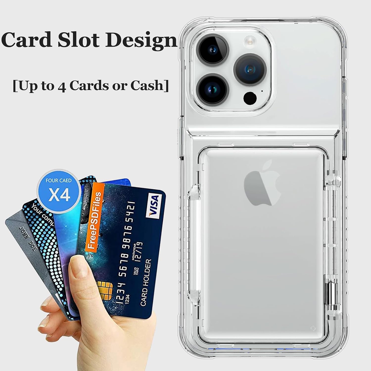 Crystal Clear Case for iPhone 15 Pro Max, Wallet Case and Stand Included (Clear) - Image 3