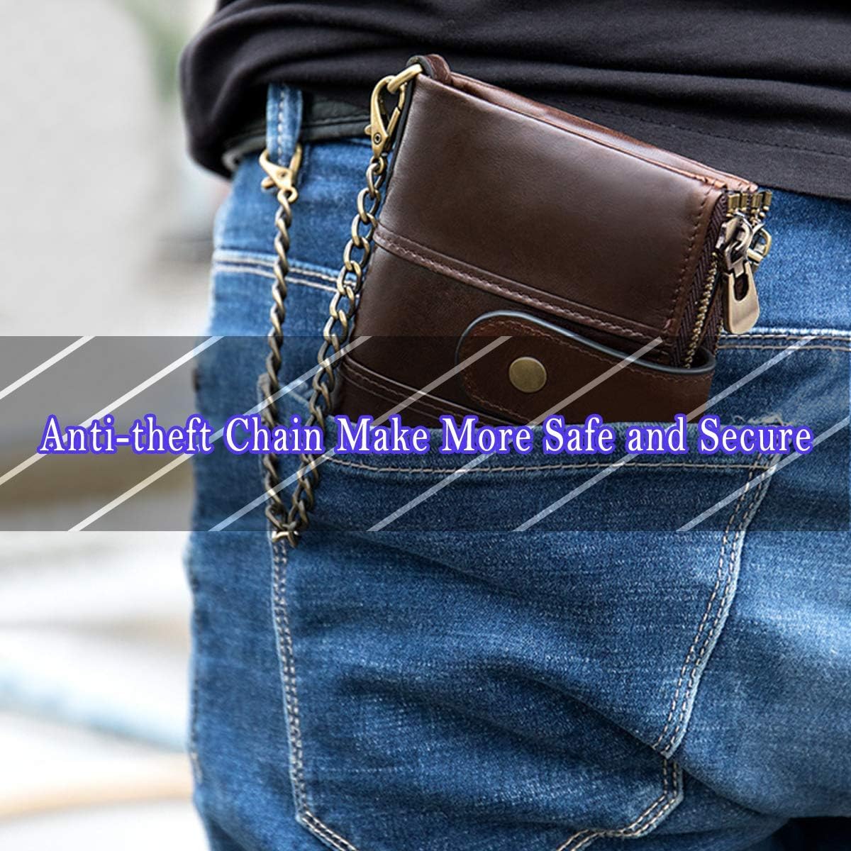 Men Purse Wallet Real Leather Ladies Purses With Chain Multi Purses (12*9*3 cm) - Image 7
