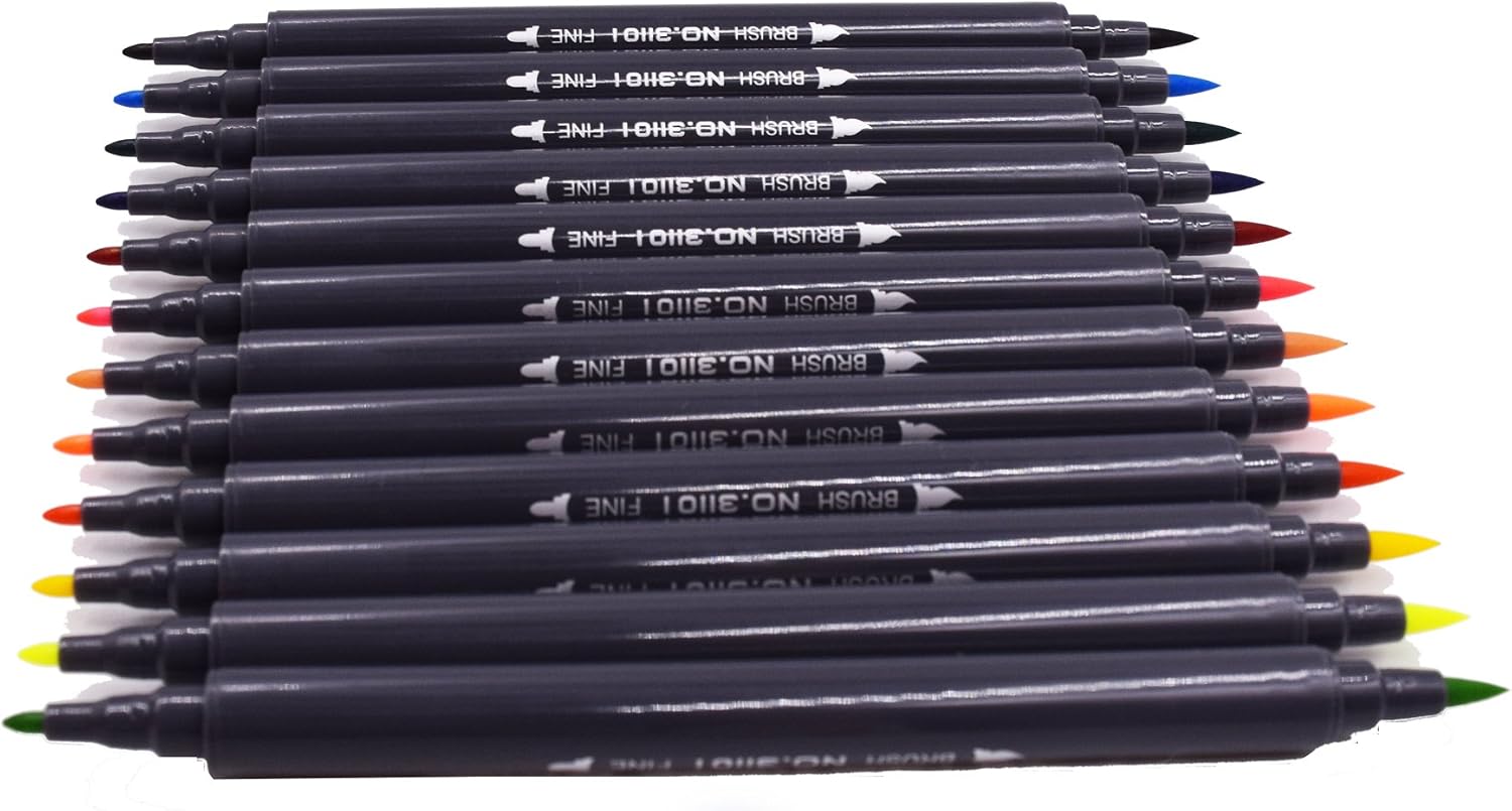 Dual Brush Marker Pens, 12 x Art Colouring Markers with Fine Point and Brush Tip - Image 8