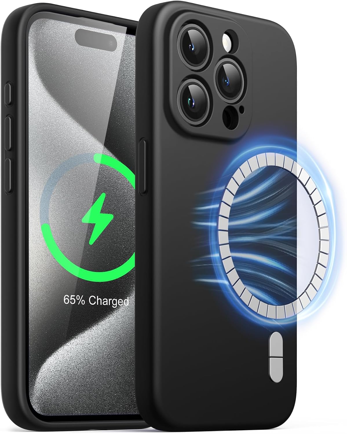 Magnetic Silicone Case for iPhone 15 Pro 6.1", Compatible with MagSafe (Black)