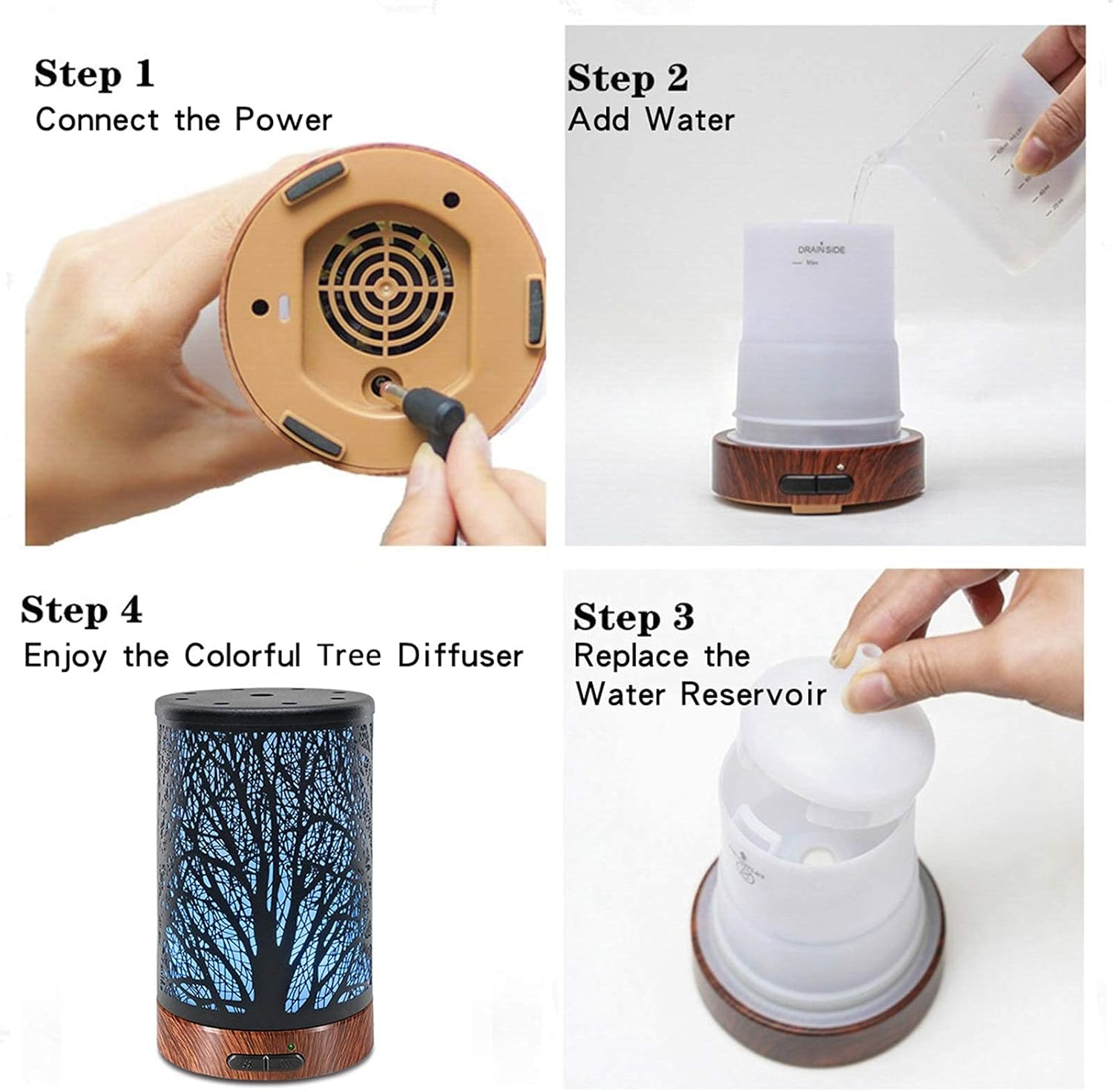 Aromatherapy Essential Oil Diffuser, Metal Cover Oil Diffuser 7 Colors (Tree) - Image 7
