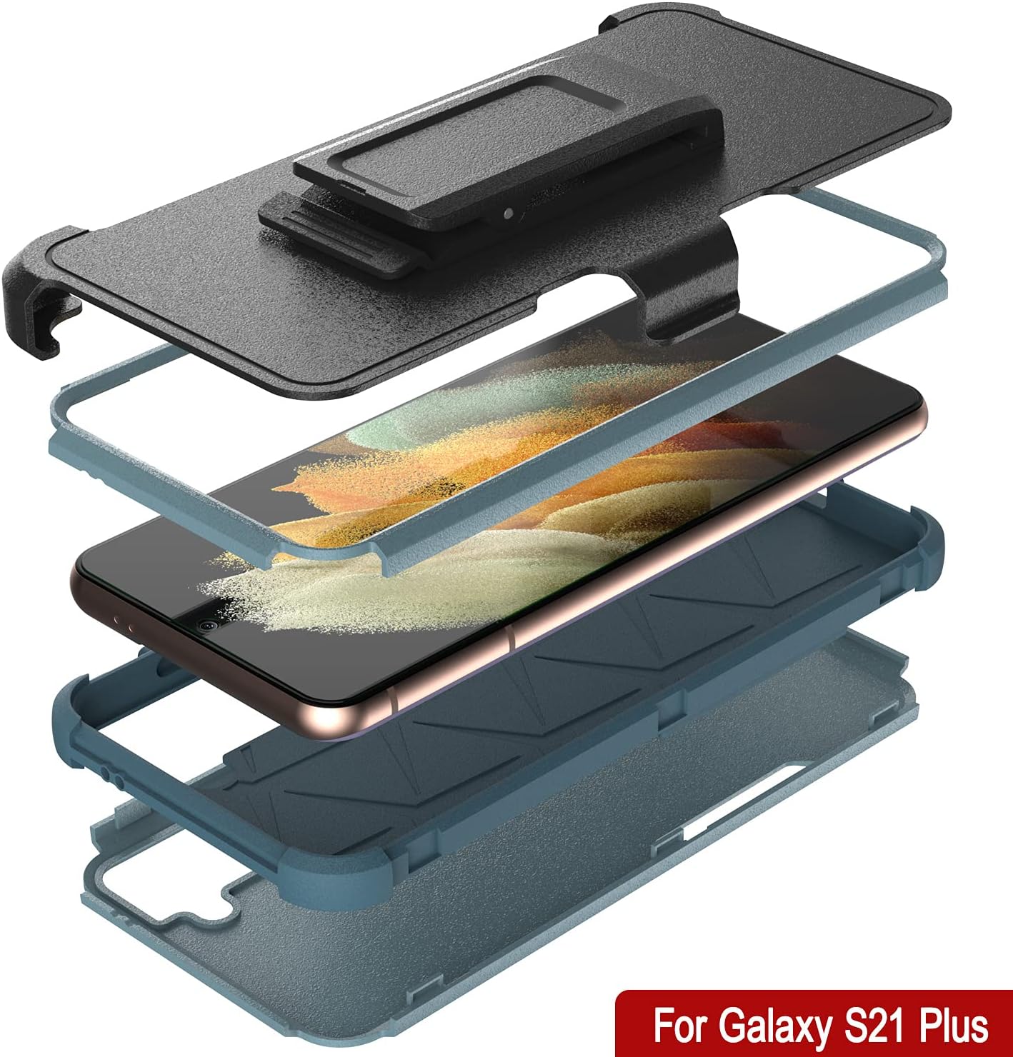 Galaxy S21+ Plus Belt Clip Holster Case 4-1 Rugged Protective Multilayer Case - Image 4