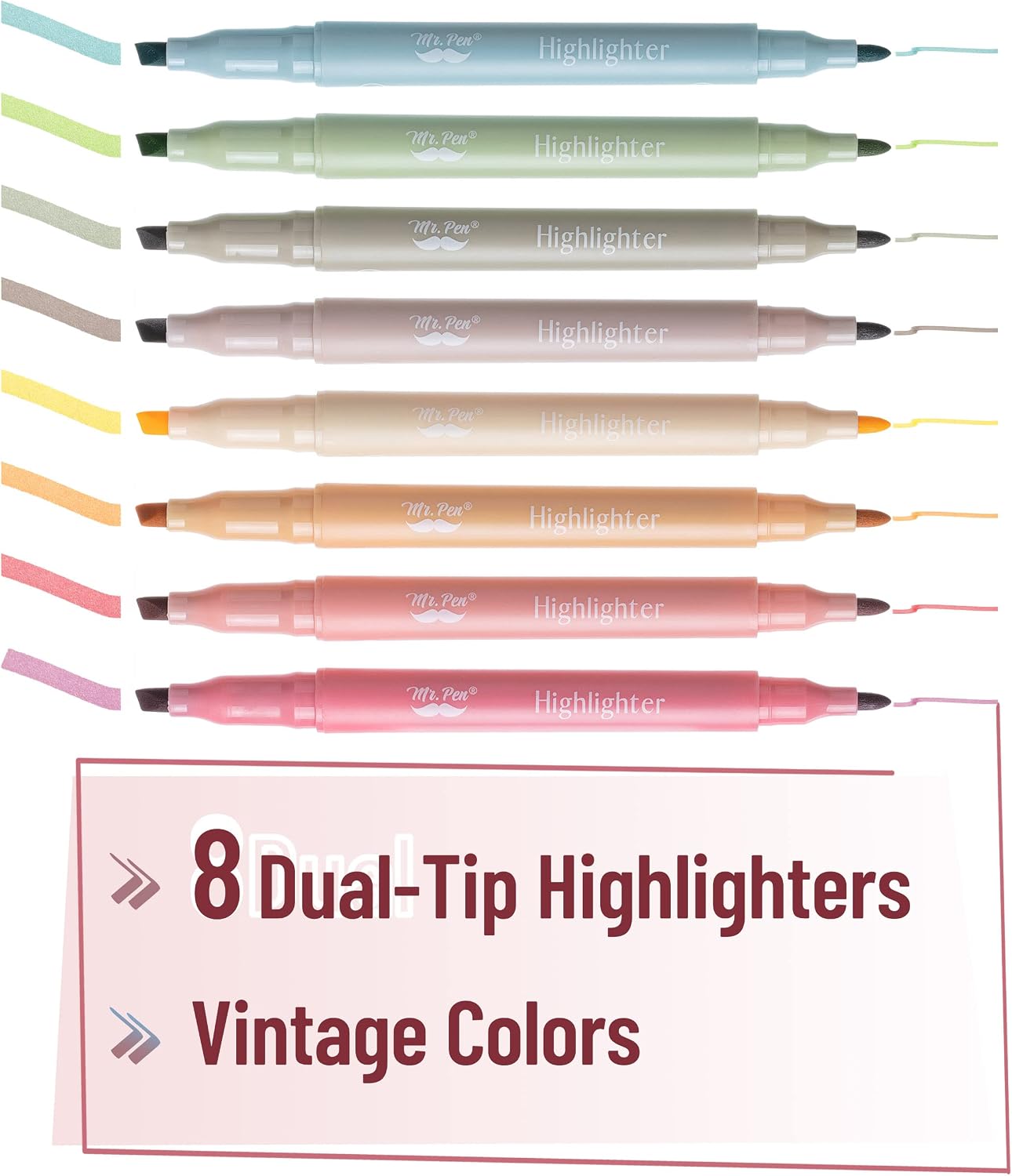 Cute Highlighter Pens, Dual Fine & Chisel Tip, Vintage colours, 8 Pack - Image 2