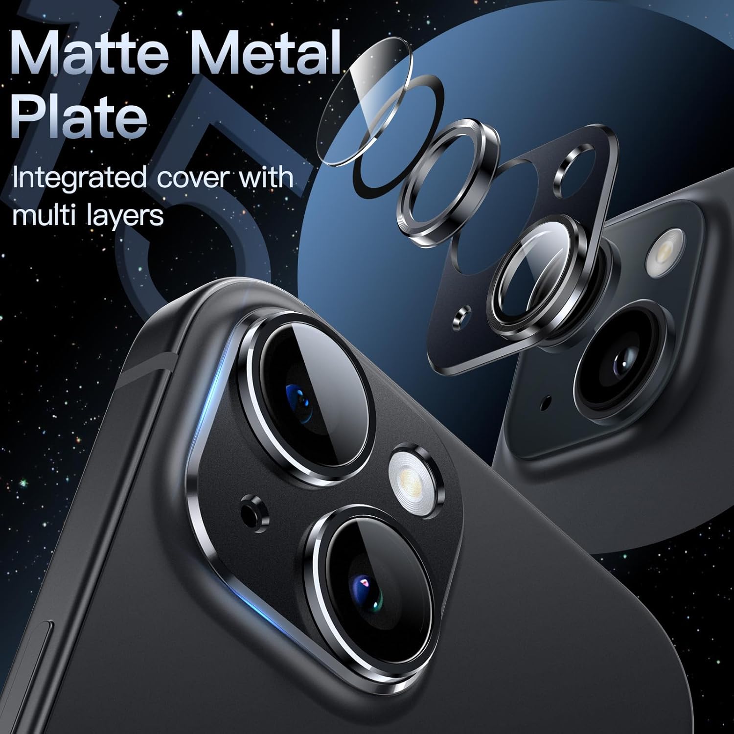 9H Camera Lens Protector for iPhone 15 6.1" and iPhone 15 Plus 6.7" (Midnight) - Image 3