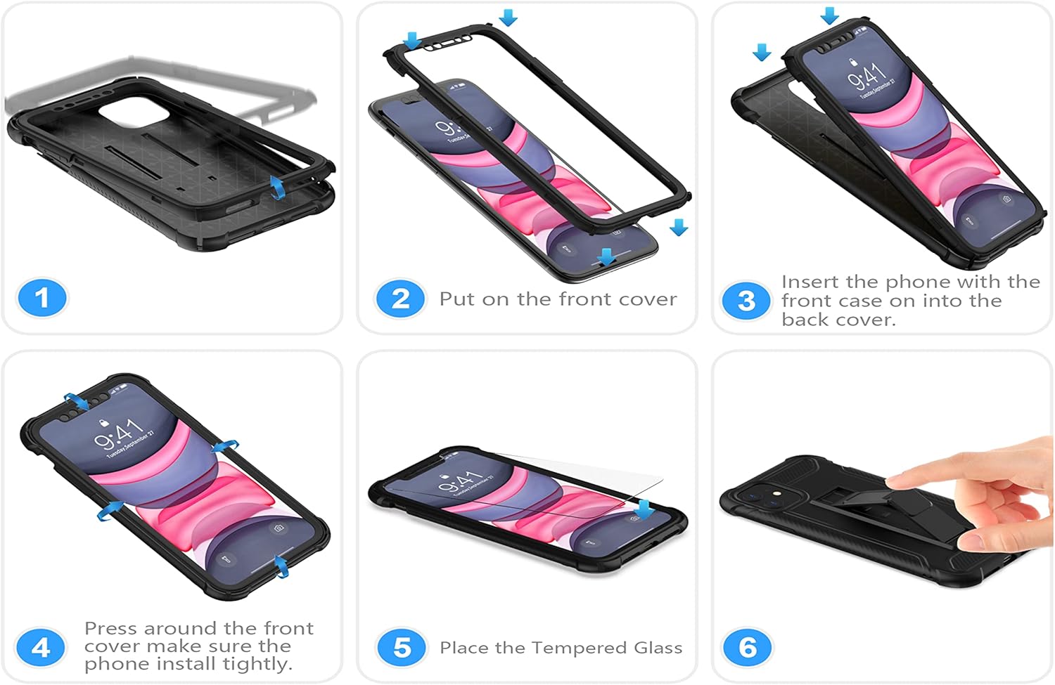 iPhone Xs Max, 2x Glass Screen Protector Shockproof Protective Case - Black - Image 7