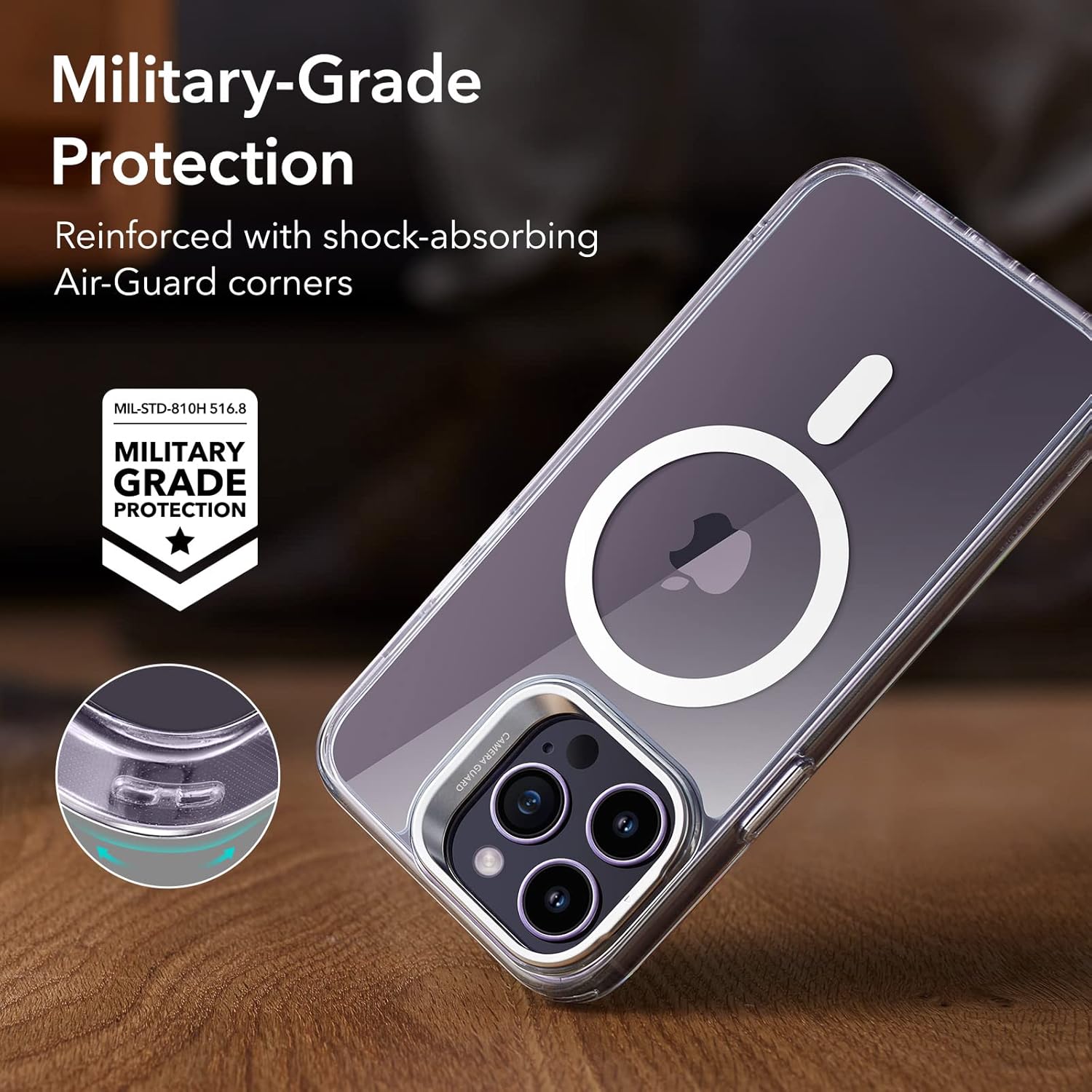 iPhone 14 Pro Max, Built-in Camera Stand, Military-Grade Protection, Clear Case - Image 6