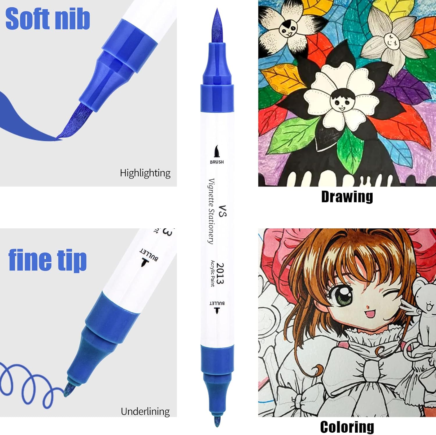 Dual Nib Acrylic Paint Soft Brush Tip Colour Drawing DIY Markers Pens Non Toxic - Image 2