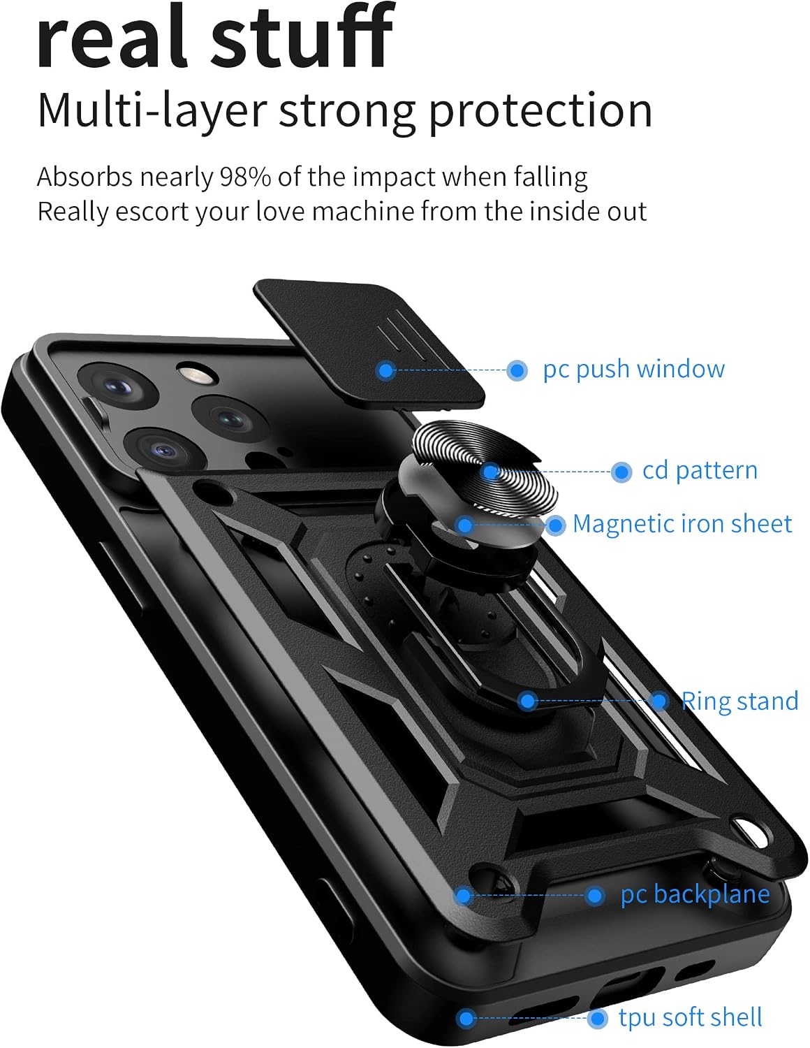iPhone 15 Pro, Shockproof Hard PC Stand Protective Case - Image 5