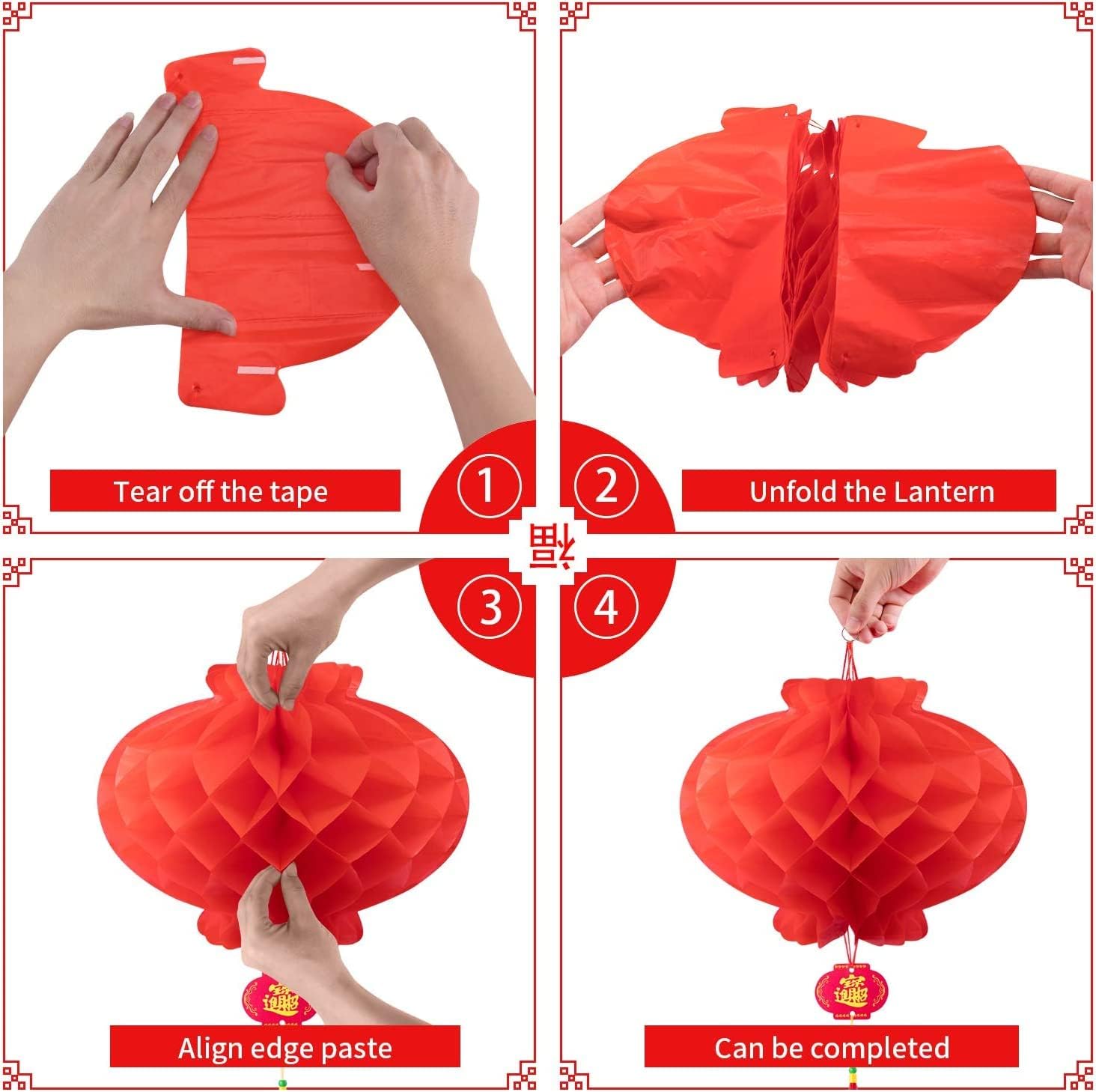 20 Pieces 10 Inch Chinese Red Paper Lanterns Festival Decorations for New Year - Image 4