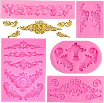 5 Pcs Baroque Style Curlicues Scroll Lace Fondant Silicone, Relief Flower Lace