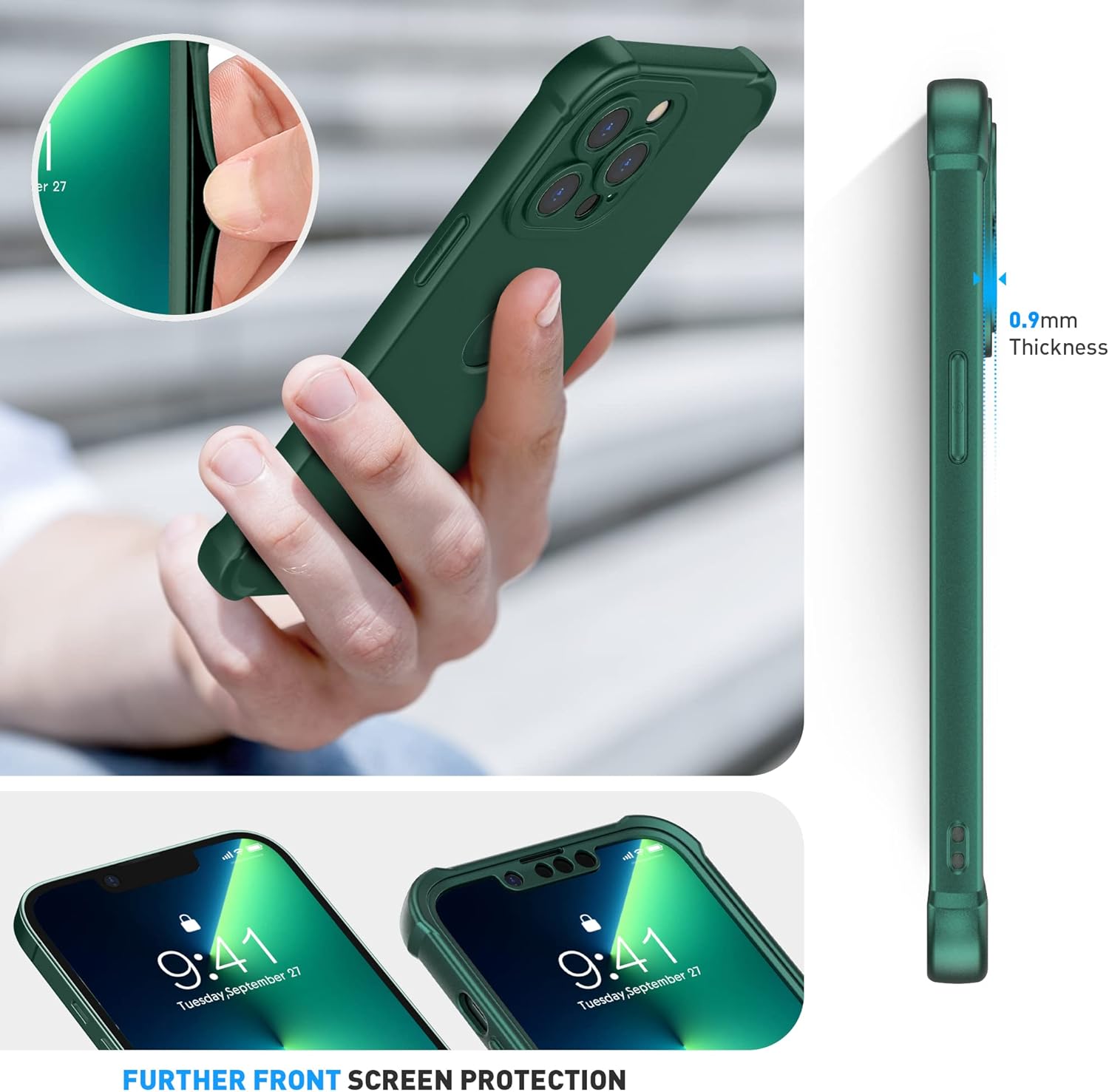 For iPhone 13 Pro Case Hard PC Full Body Protective Case - Green - Image 5