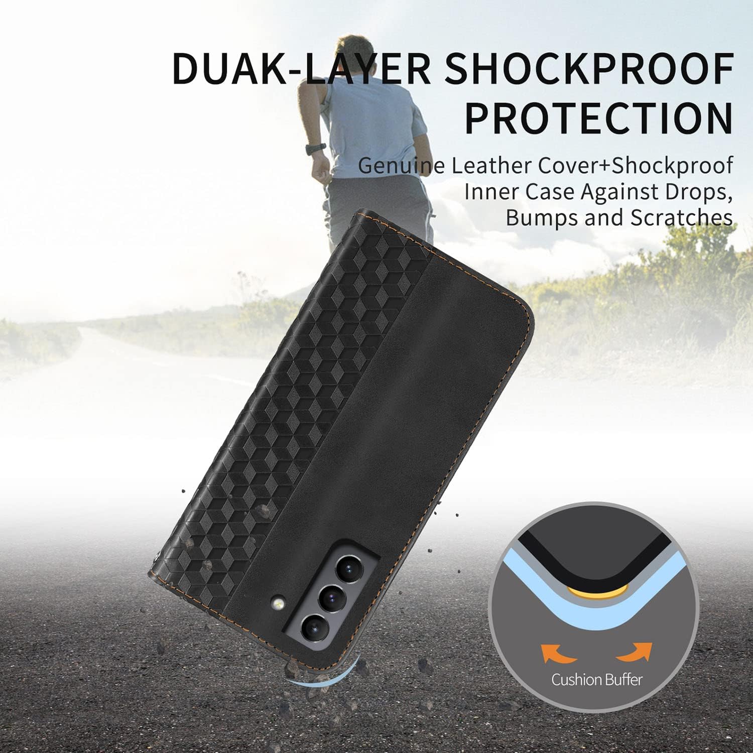 Samsung Galaxy S21 FE 5G, Shockproof PU Leather Flip Folio Cover with Card Slots - Image 7