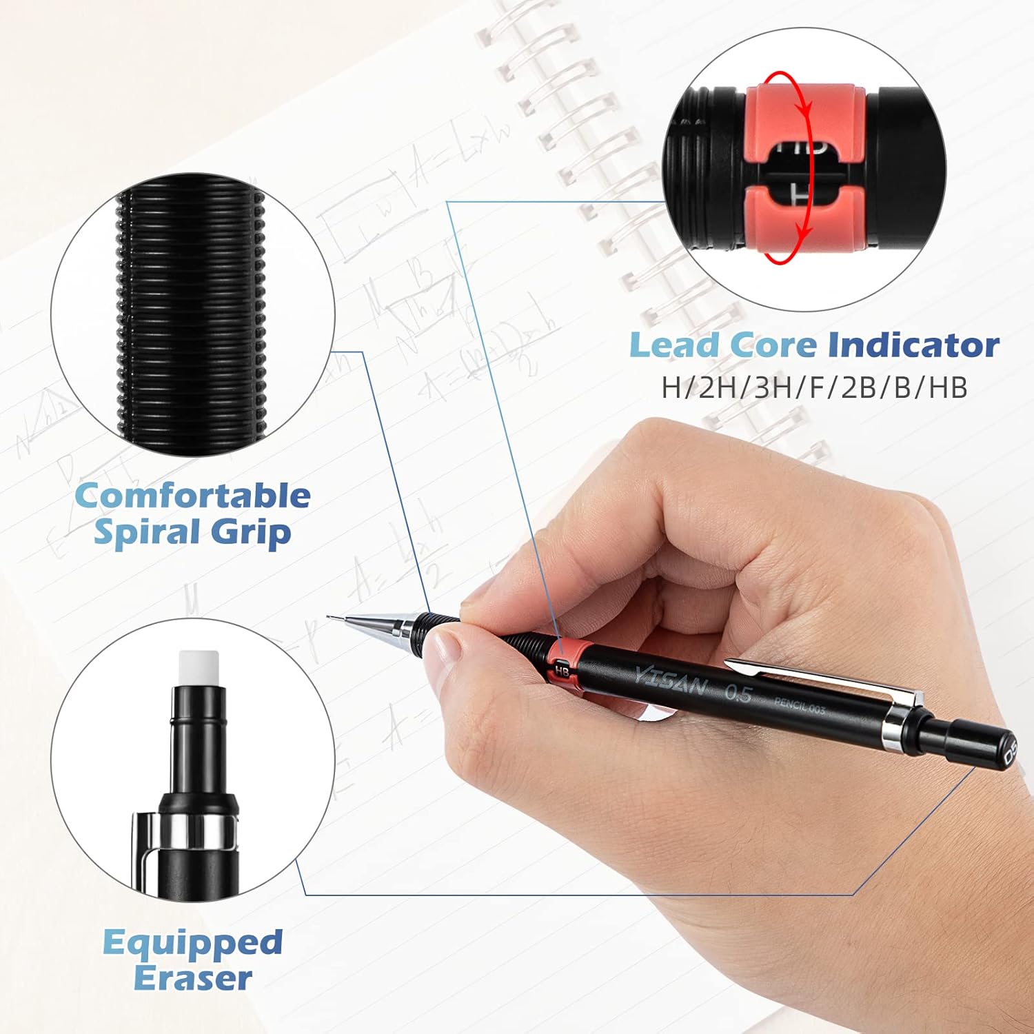 Mechanical Pencil Set 0.3 & 0.5 & 0.7 & 0.9mm,Automatic Pencil 4 PCS - Image 5