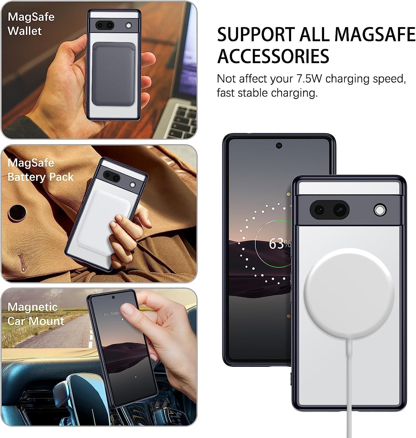 Google Pixel 7a Crystal Clear 10 Ft Drop Tested Shockproof Case - Clear Black - Image 2