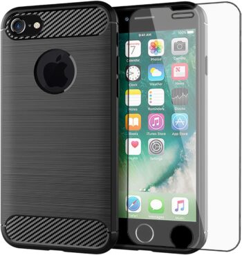 iPhone 6/ 6s Slim Protective Case +  Screen Protector Cover - Carbon Fiber Black