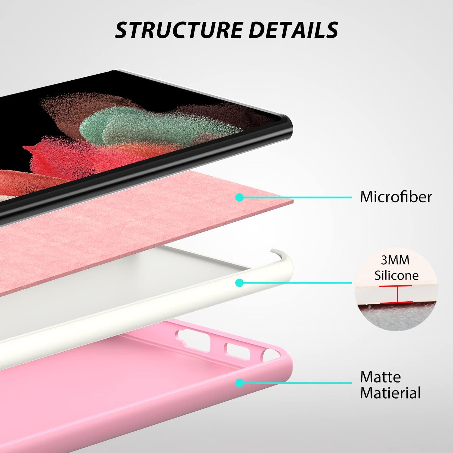 Galaxy S22 Ultra Case 5G Nano Silicone Shockproof Gel Rubber Bumper - Pink - Image 3