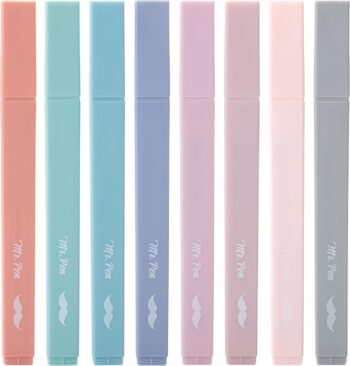 Aesthetic Cute Highlighters, 8 pcs, Chisel Tip, Earthy Colours, Assorted Colours