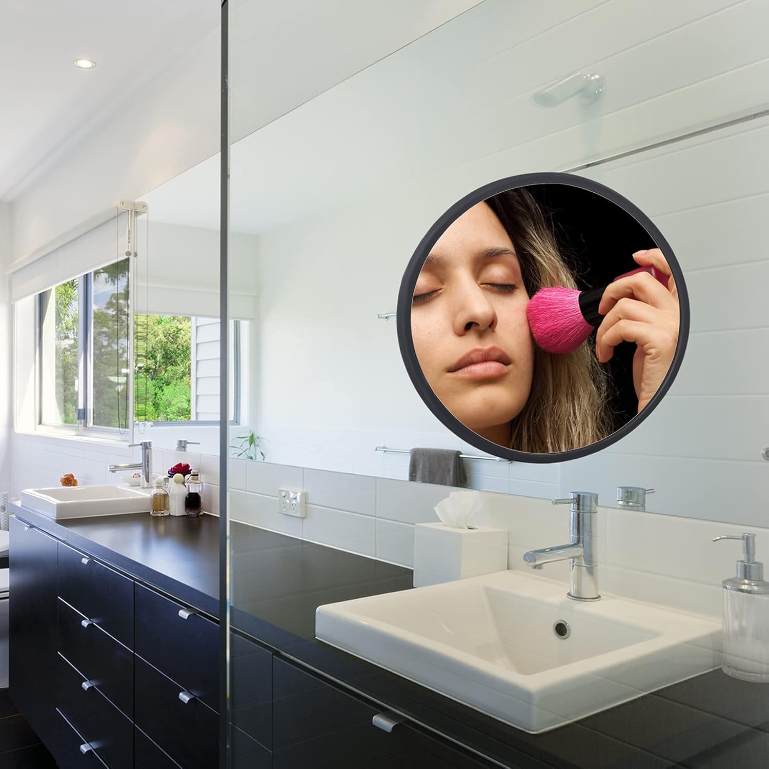 Small Wall Mirror Black Silicone Shower Mirror 7.67 Inch Small Mirror for Wall
