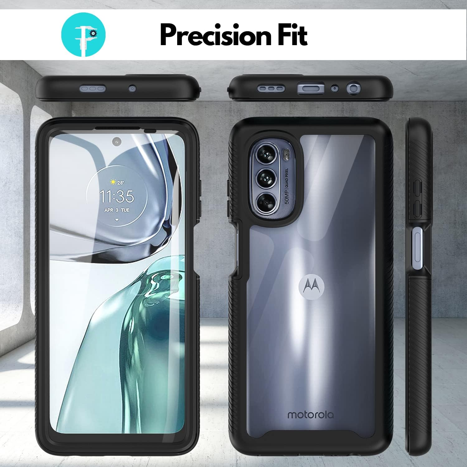 Heavy Duty Case with Built-in Screen Protector fpr Motorola Moto G62 5G (Black) - Image 8