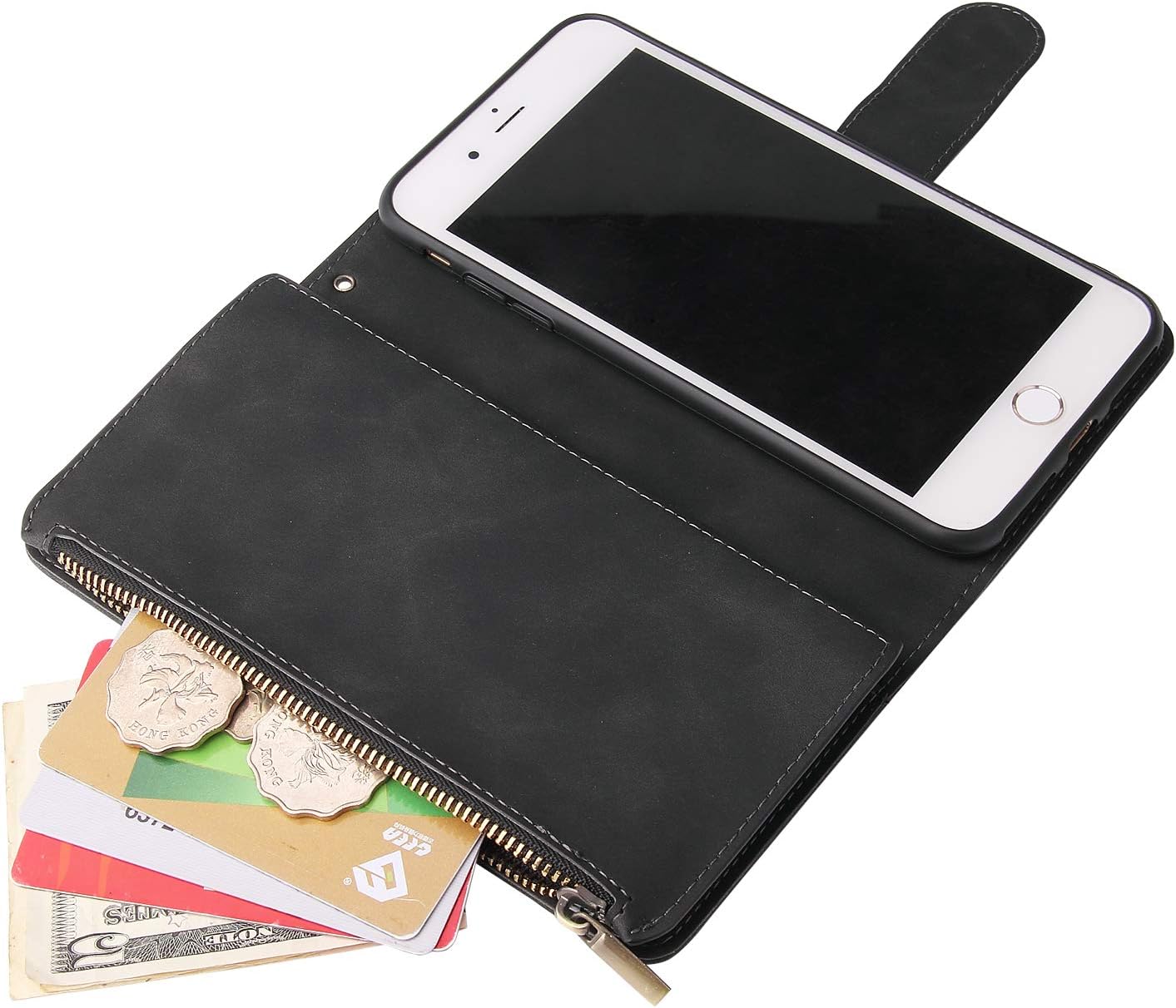 iPhone 7/8 Plus Tempered Glass Screen Protector and Flip Wallet Case - Black - Image 6