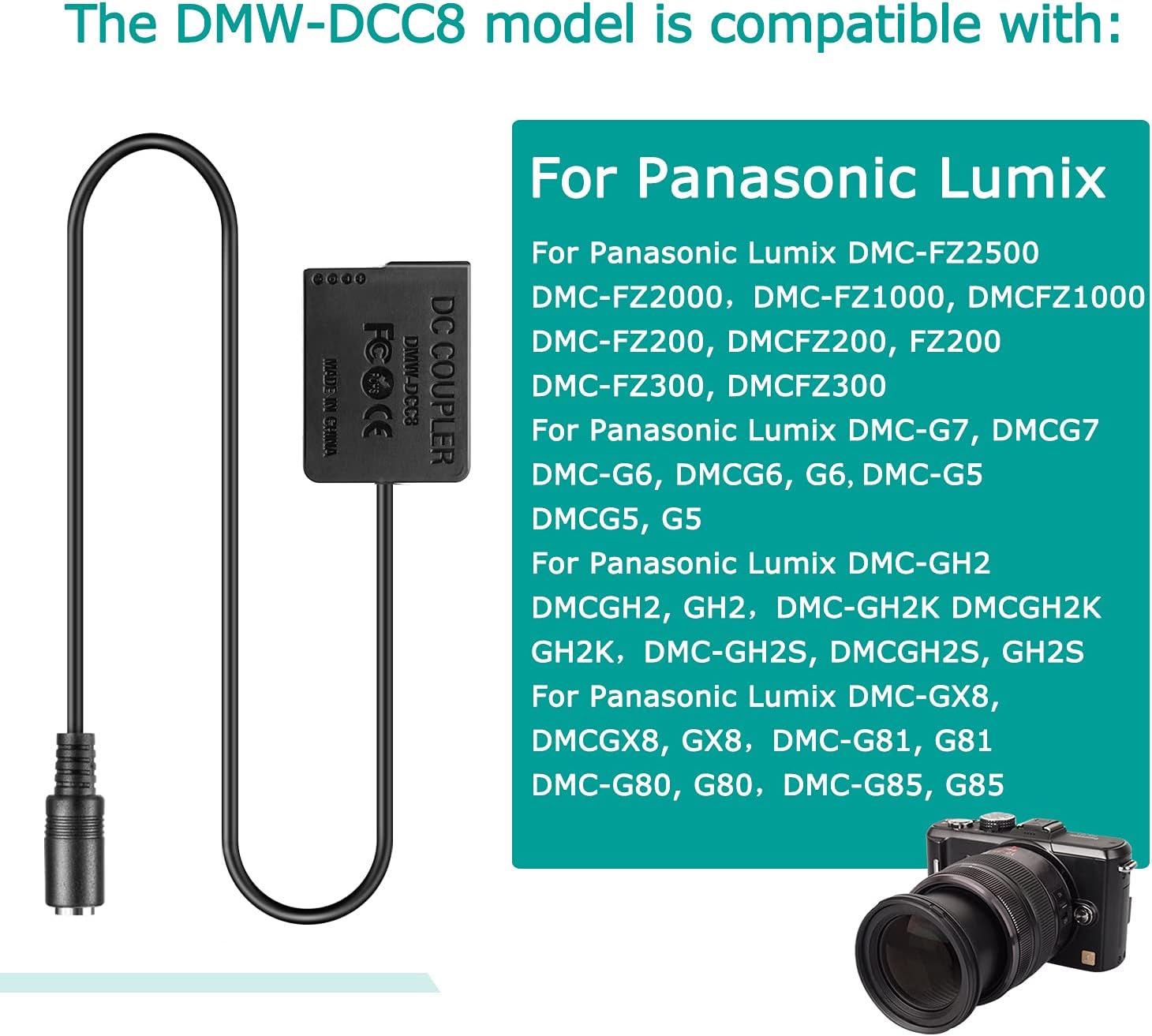 Usb Cable + DMW-DCC8 DCC8 BLC12 BLC12E Dummy Battery for lumix GH2 GH2K GH2S - Image 3