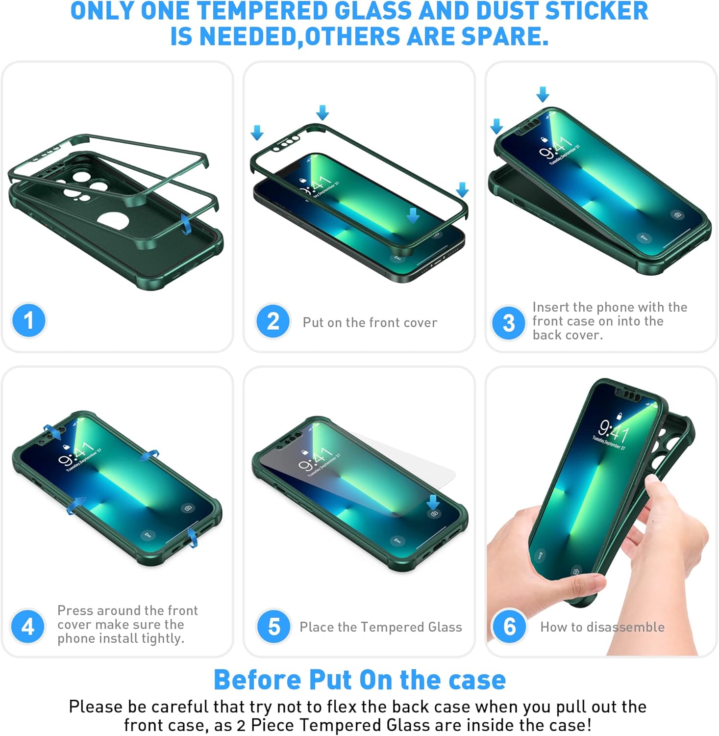 For iPhone 13 Pro Case Hard PC Full Body Protective Case - Green - Image 8