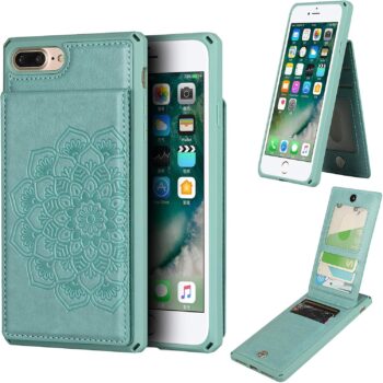 iPhone 7 Plus/ 8 Plus, Soft PU Leather Wallet Case w Kickstand and Card Holder