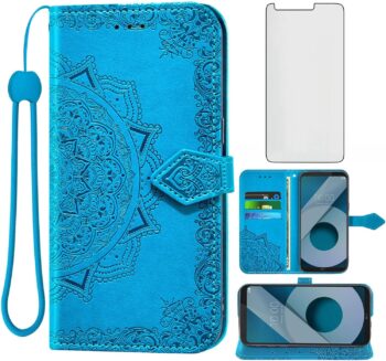 LG Q6/Q6 Plus/Q6 Mini Tempered Glass Screen Protector and Leather Wallet Case