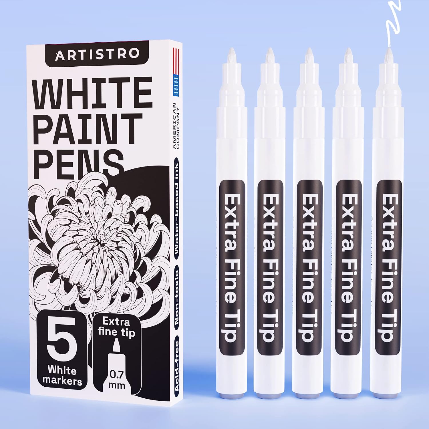 Set of 5 Acrylic Paint White Marker Water-based Extra-fine Tip 5 White