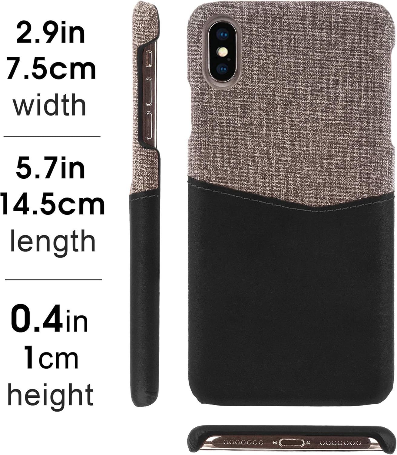 Card Wallet Plastic Phone Case for Apple iPhone Xs. Fabric Texture - Black - Image 2