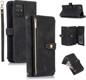 Samsung Galaxy A53 5G, 9 Card Slot Leather Wallet Shockproof Flip Case - Black