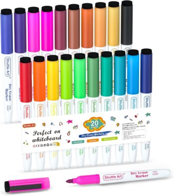 Dry Erase Markers, Shuttle Art 20 Colors Magnetic Whiteboard Markers with Erase