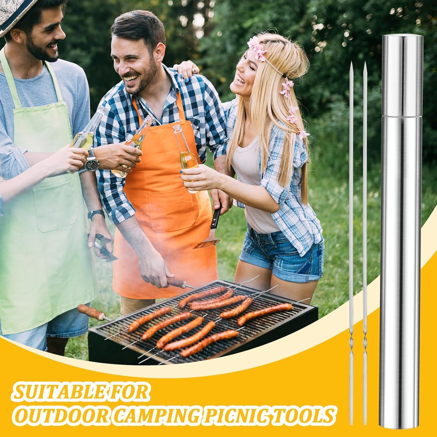 Barbecue Skewers for Kabobs 45PCS,14''0.16''0.05'' Stainless Steel Flat Skewers - Image 3